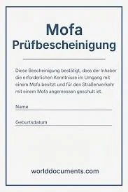 Certificat du cyclomoteur